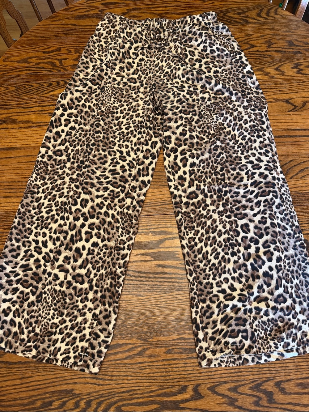 Women’s Leopard Print Wide Leg Pants - Brown/Cream